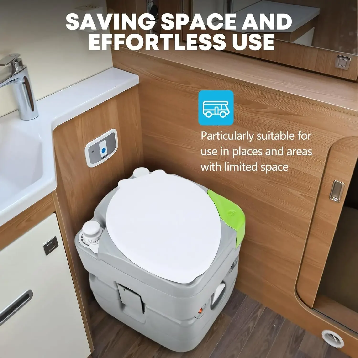 W_5.8 Gal Camping Toilet: Portable Toilet for Adults with Diagonal Elongated Bowl Seat, Large Waste Tank,