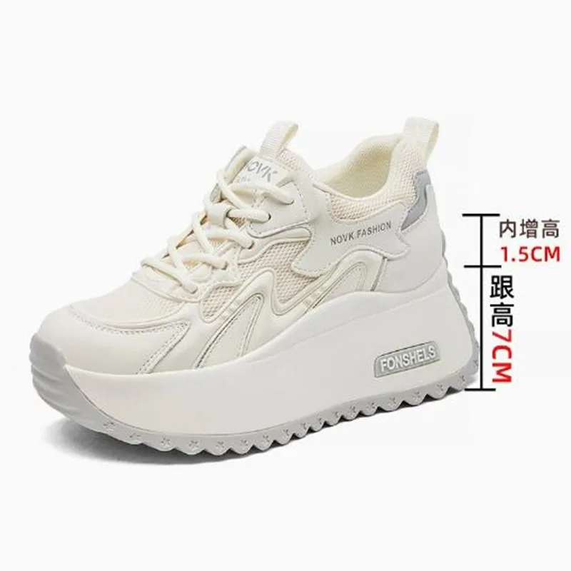 

Женские модные кроссовки на платформе 8,5 см из дышащей сетки и микрофибры, удобные летние вулканизированные туфли на толстой подошве от известного бренда