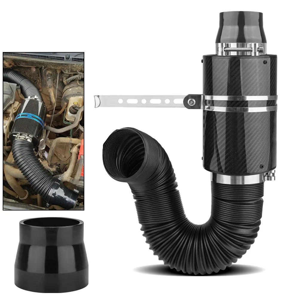 

1Set 76mm 3" Universal Car 3 inch Carbon Fibre Induction Filter Box Cold Air Filter Feed Enclosed Intake Induction Pipe Hose Kit