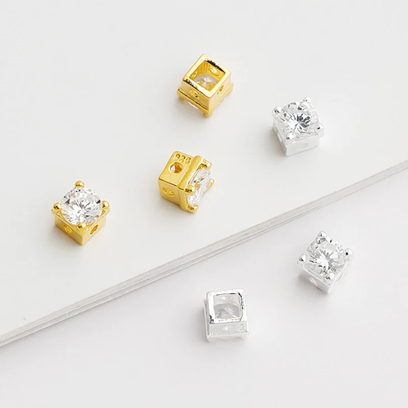 

1 шт. стерлингового серебра 925 пробы блестящий циркон квадратные свободные бусины 4 мм браслеты ручной работы ожерелье серебряные подвески-разделители DIY ювелирные изделия