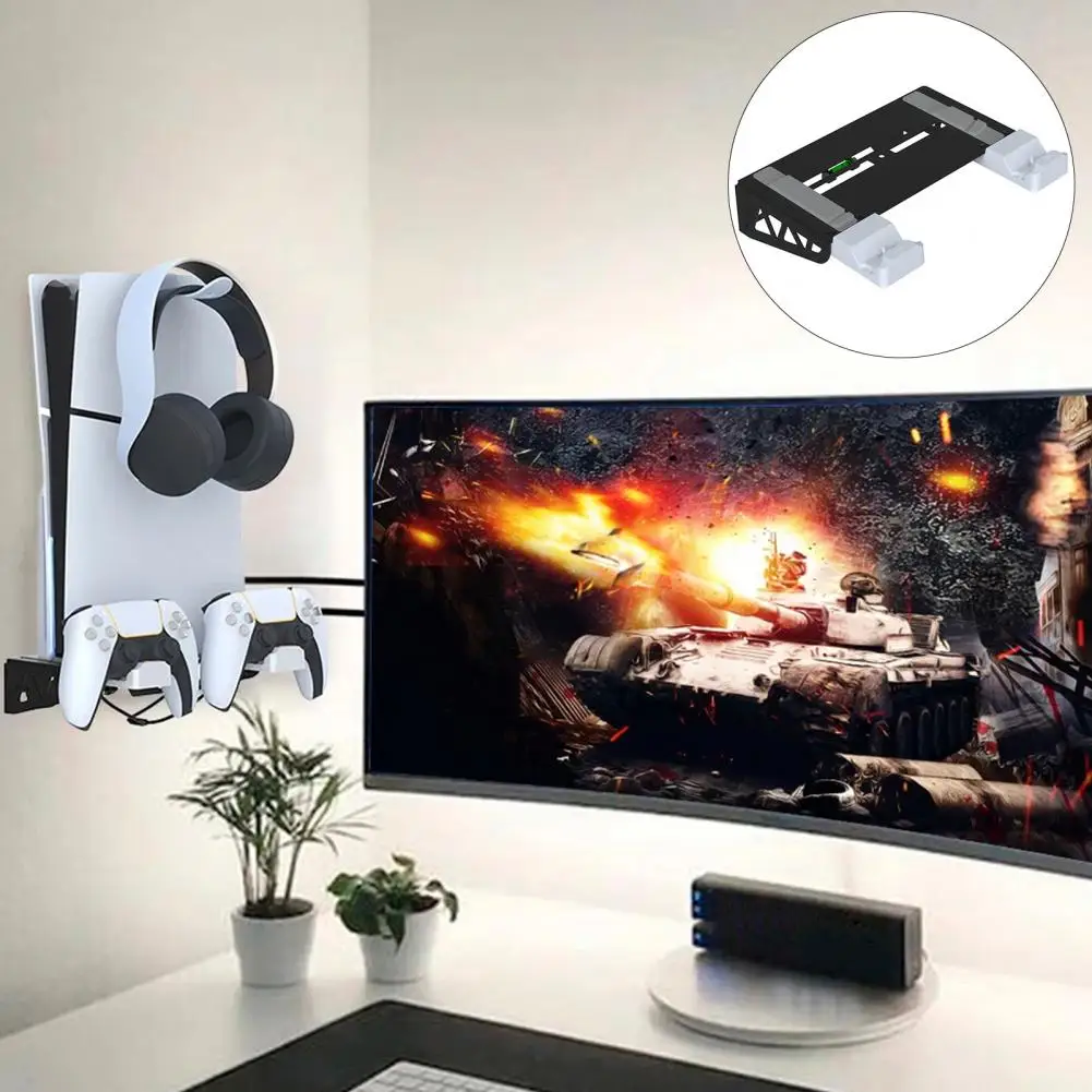 Charger Vertical Stand Ps5 Slim Wall Mount Bracket Game Console Stand Holder with Controller Charger Headset Hanger Strong