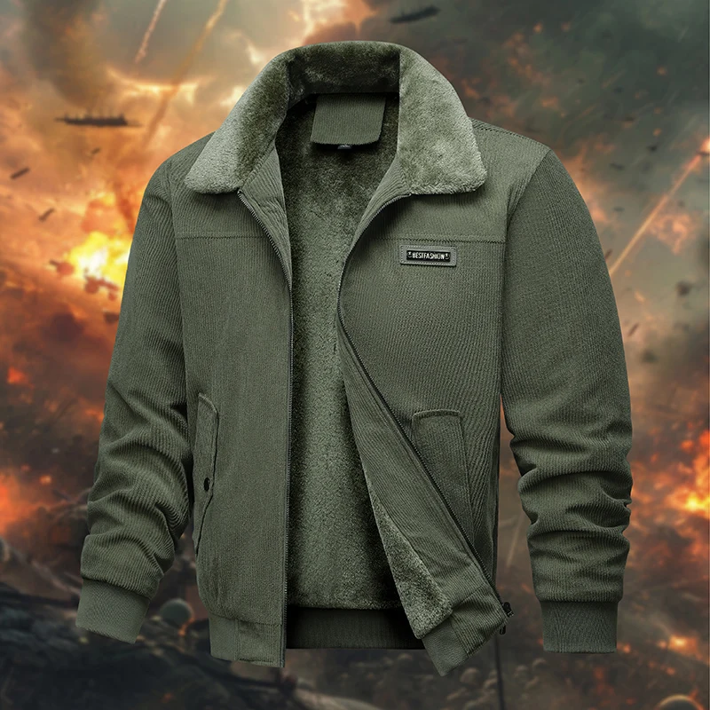 

Мужская винтажная вельветовая куртка — флисовая подкладка, меховой воротник и фирменная нашивка, мягкая подкладка, удобная прочная для повседневного ношения и уличного ношения