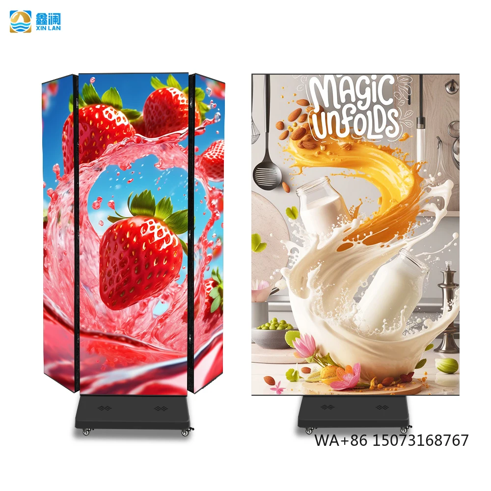 

P1.25 P2 P2.5 Indoor GOB Tri-Fold LED Poster Display Screen Waterproof High Brightness Android OS Portable Shopping Mall