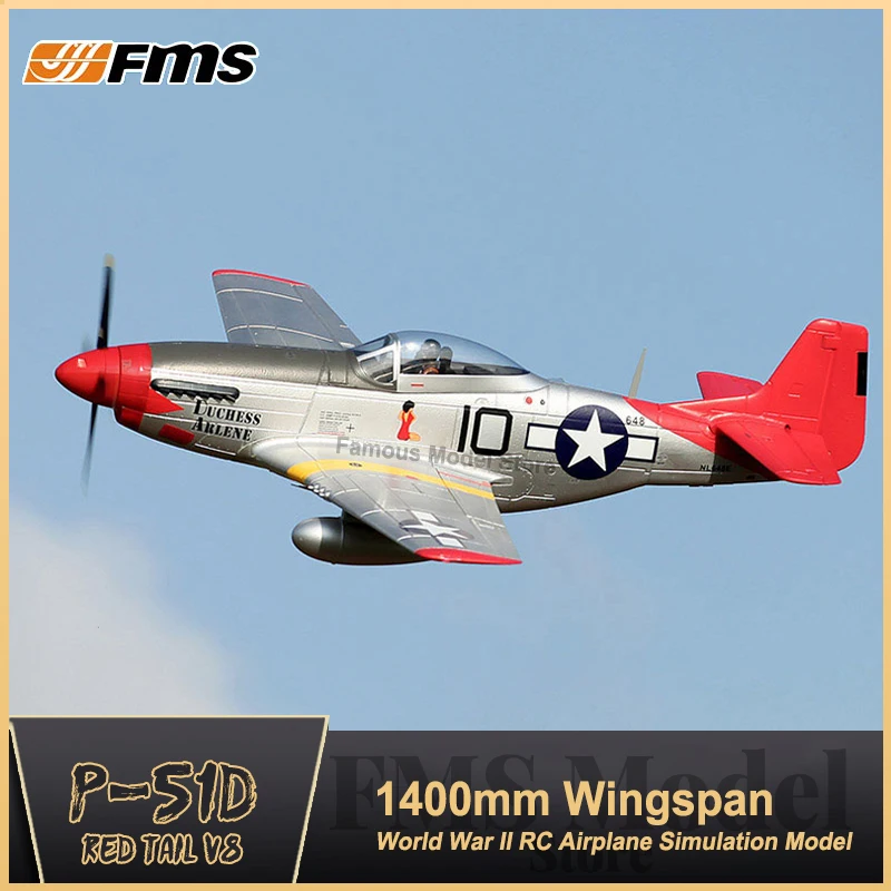 

Fms RC Airplane 1450mm P-51D Red Tail V8 Electric Epo 1450mm 6ch Wingspan Reflelx Gyro Pnp Rc Aircraft Model Wwii Warbird