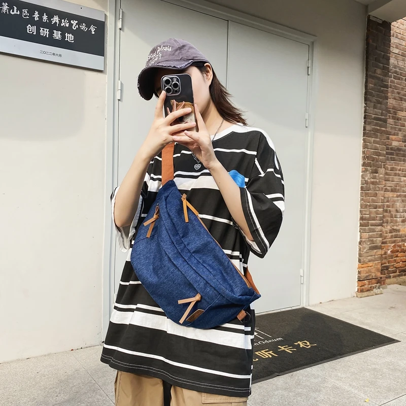 Denim Women's Bag Belt Chest Pack Eco Bag Korean Messenger Bag Y2K Shoulder Cross Bag Canvas Satchel New Jeans Sling Pockets Ins