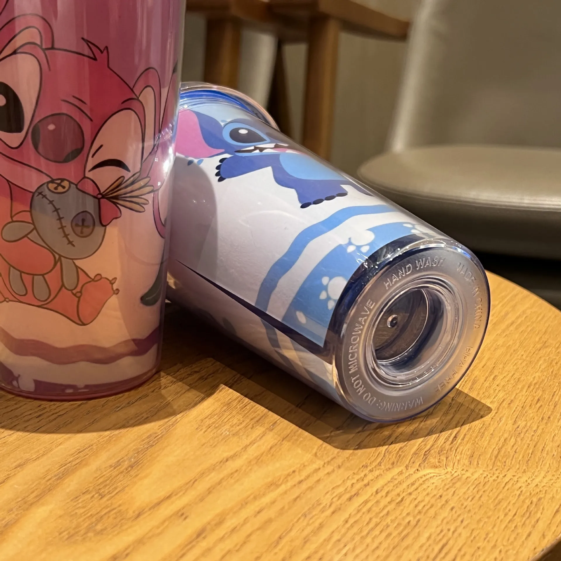 450ML Disney Lilo & Stitch Double Layer Plastic Water Cup With Straw Portable Creative Gift Mug For Milk Coffee Tea Handy Cup