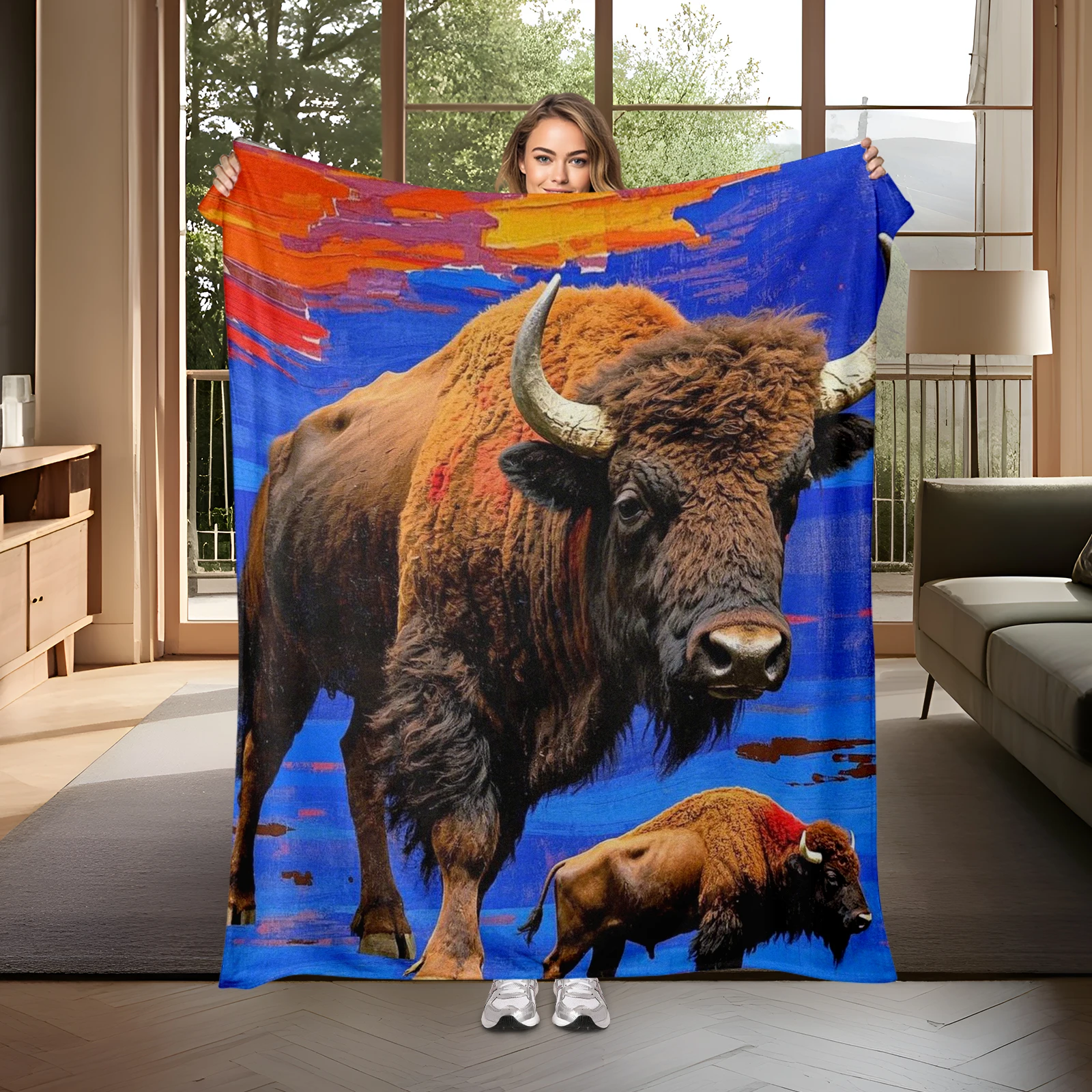 Striking Depiction Of American Bison On A Blue Background Captivates Kids Attention