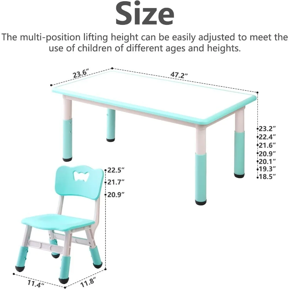 Juego de mesa y silla para niños, mesa ajustable de altura, se puede pintar, adecuado para niños y niñas de 2 a 12 años