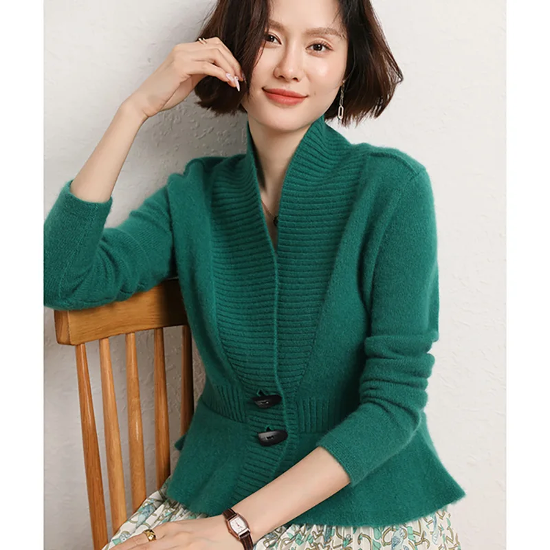 High Class 100% Cashmere Cardigan Women's Short Style With Slim Waist And Sweater