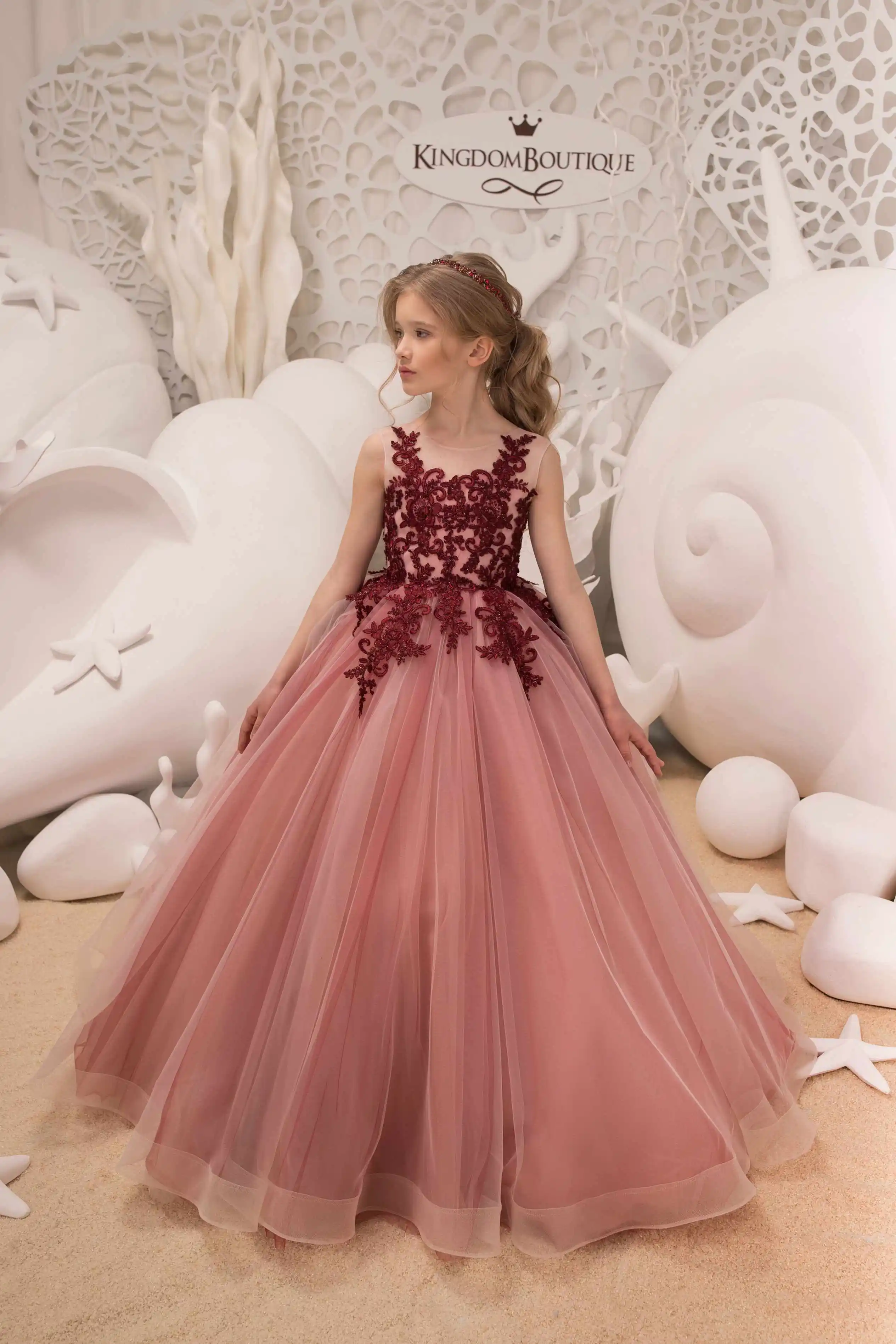 

Flower Girl Dress Kids Lace Applique Pageant Ball Gown Prom Dresses