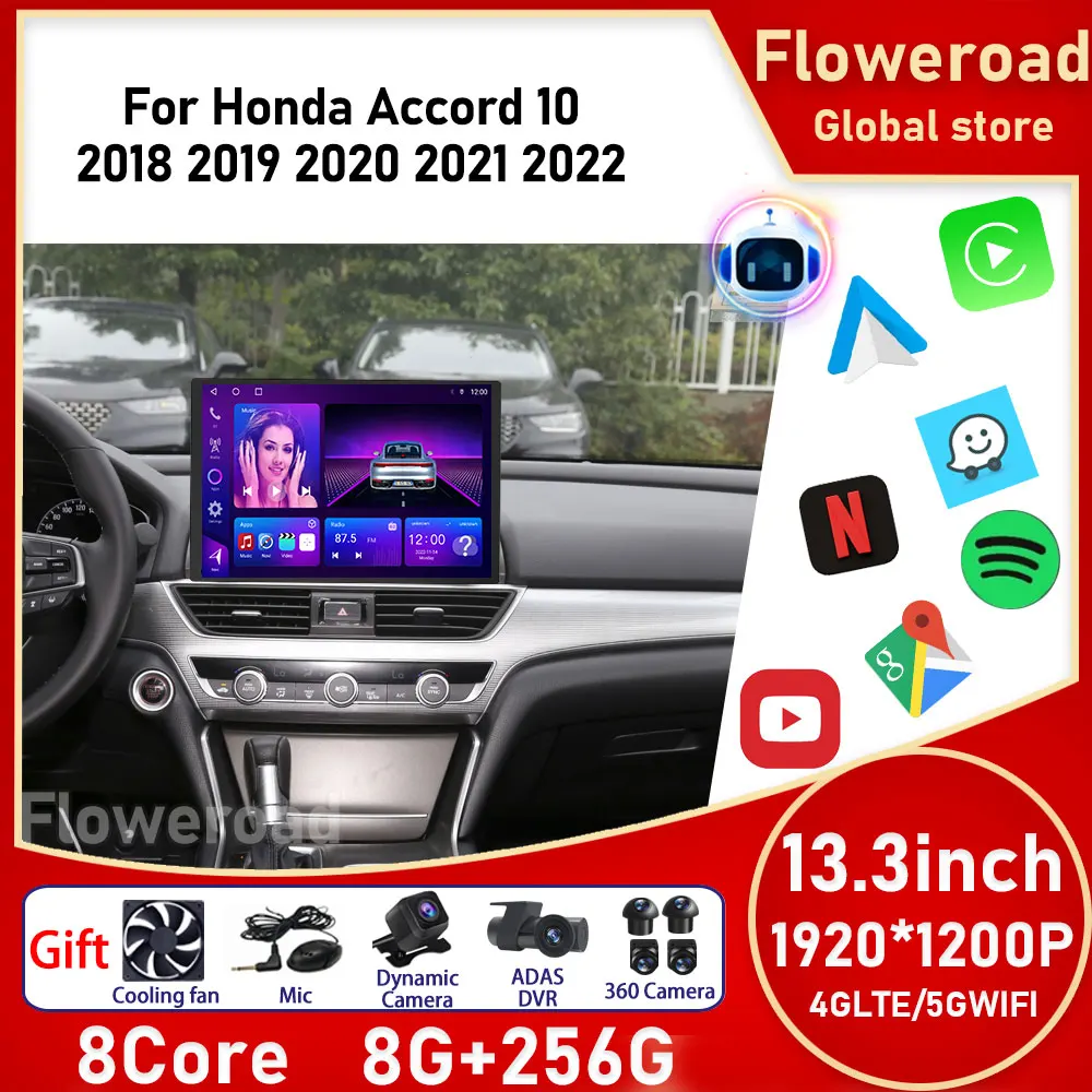 

13inch Android For Honda Accord 10 2018 2019 2020 2021 2022 Car Radio Car Multimedia Player GPS Navigation Stereo Screen BT 5.0