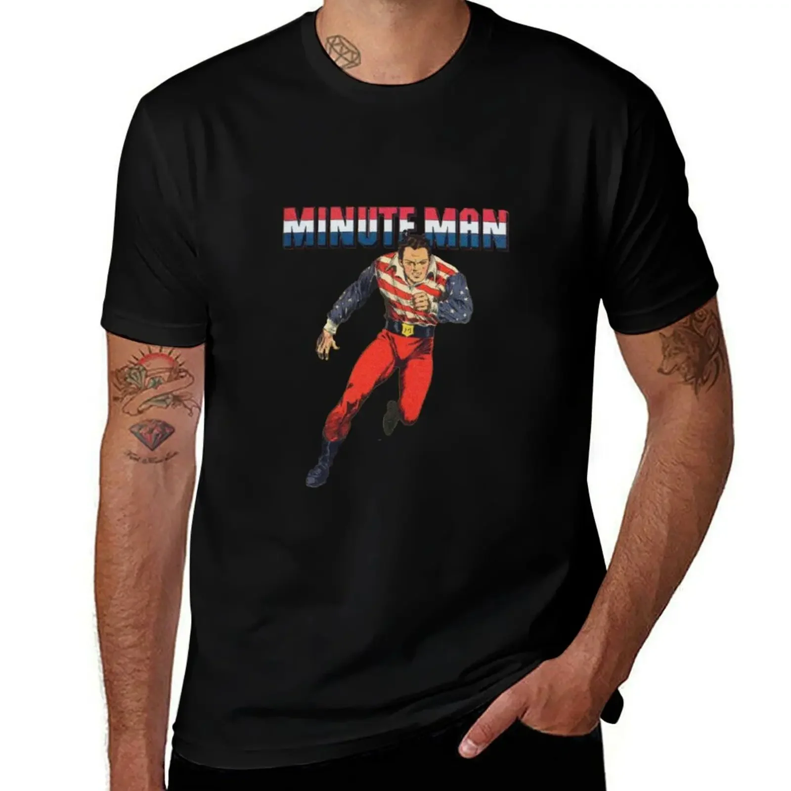 Vintage Comics - Minute Man T-Shirt korean fashion oversized graphic tee summer tops mens big and tall t shirts