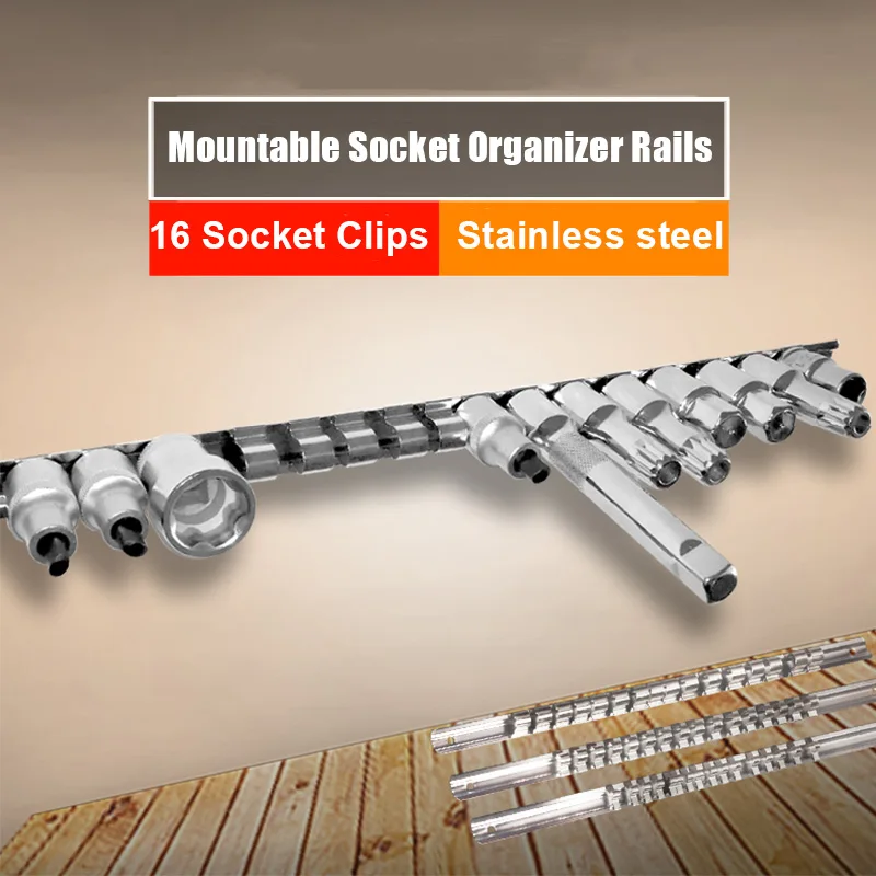 

1/2'' Mountable Socket Organizer Rails Holder Stainless Steel Clips Tools