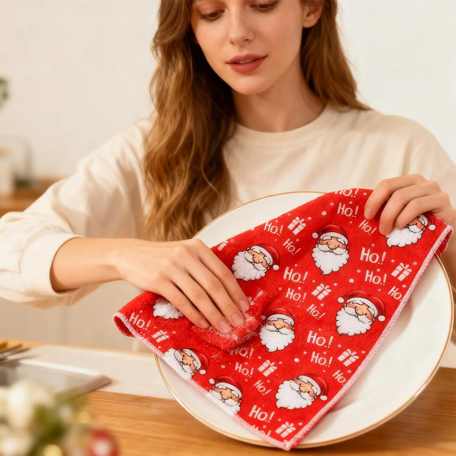 Christmas Towels 6 Pieces Absorbent Cloth Festive Christmas Hand Towels For Kitchen For Bathroom Farmhouse Apartment Restaurant