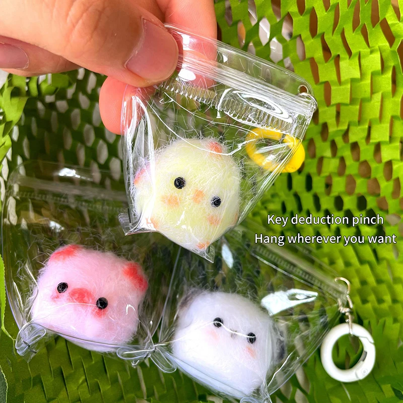1pc Kawaii Sticky Squishy Mini Chick Pig Dog Stress Relief Cute Animal Relief Squeeze Silicone Pinch Toy Keychain Bag Pendant