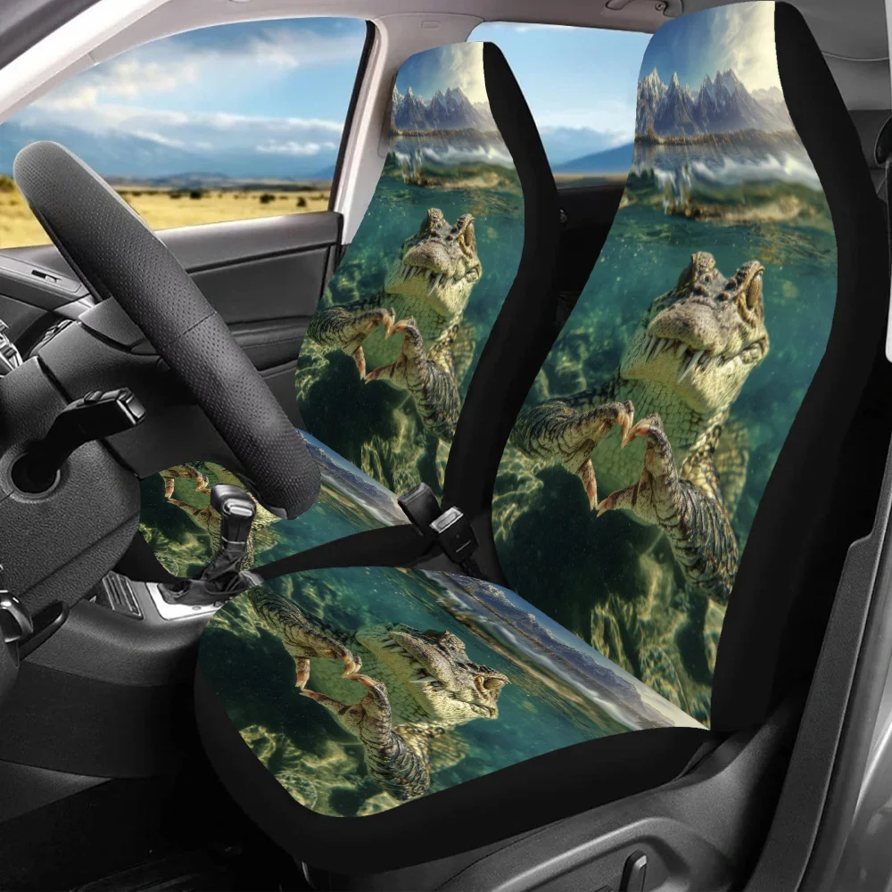 

2pcs Crocodile Heart Gesture Car Seat Covers - Vibrant Crocodile Print, Durable Polyester, Fit For Cars, SUVs, Sedans, Enhance D