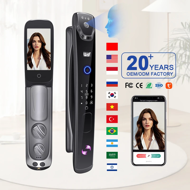 

3D биометрический защитный замок для лица и камеры с пальмовой веной, умный дверной замок, цифровой пароль, приложение Wi-Fi, умный замок