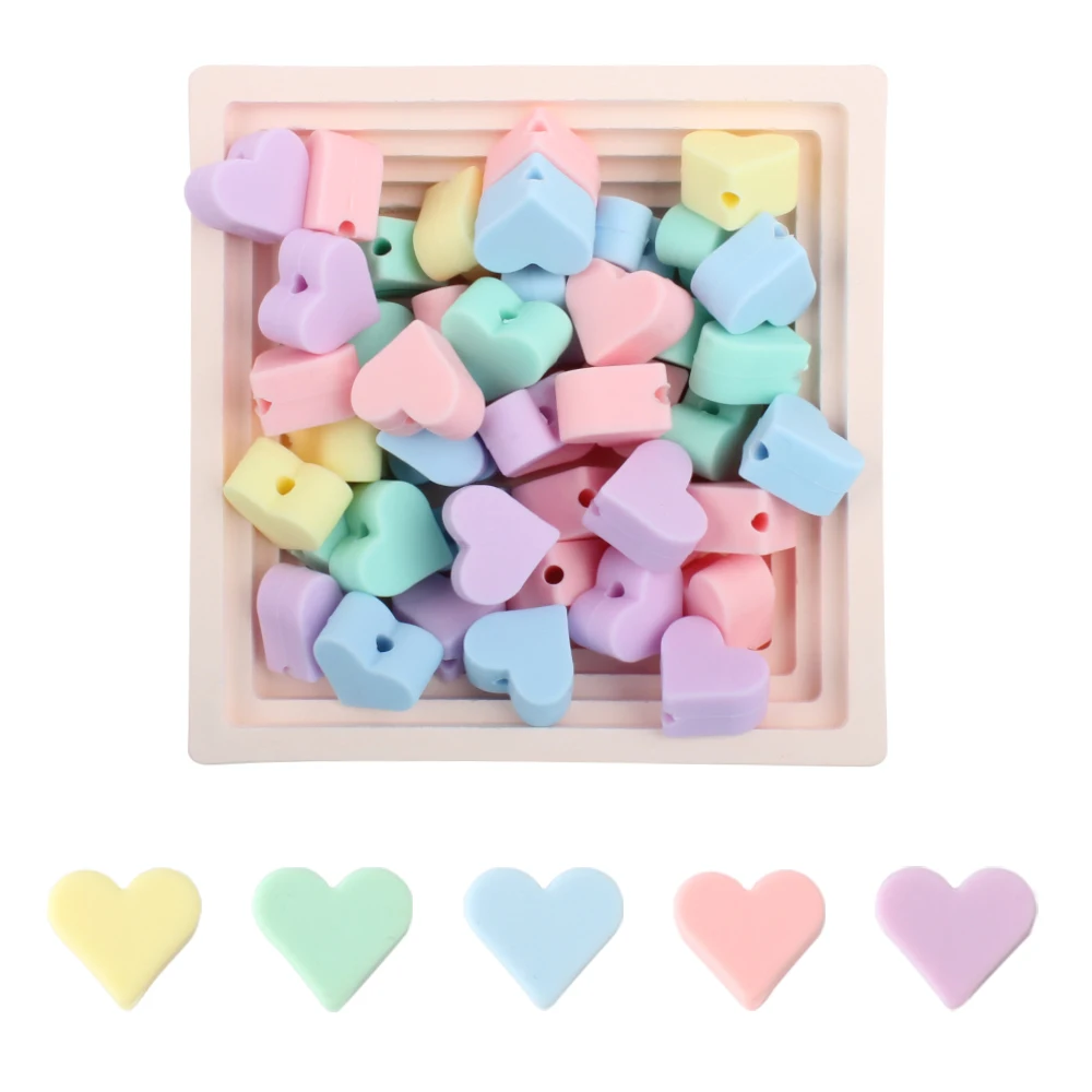 10pcs Mini Heart Silicone Beads Focal Loose Beads Colourful Jewelry Beads DIY Bracelets Pendant Accessories For Jewelry Making