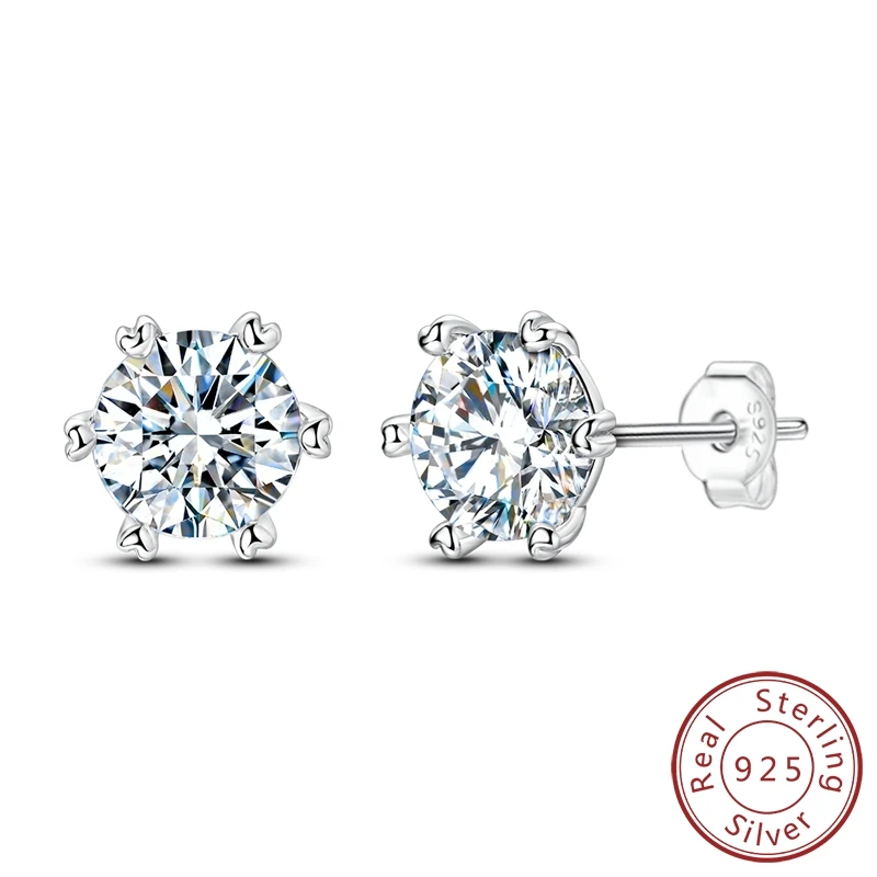 

100% муассанит, стерлинговое серебро 925 пробы, сверкающие классические серьги-гвоздики для женщин, ювелирные изделия для свадьбы, помолвки и вечеринки