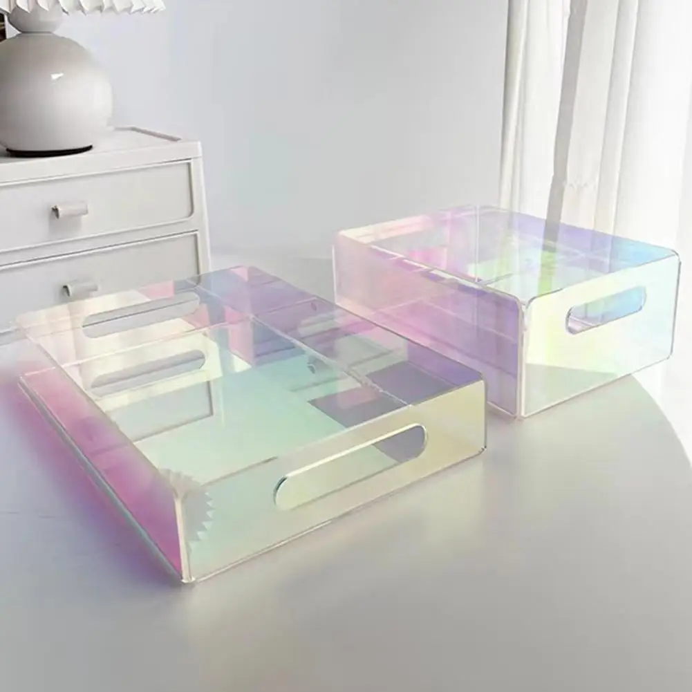 Acrylic Tray Bathroom Organizer Iridescent Acrylic Storage Box Multi-functional Organizer for Makeup Tissues Desktop Essentials