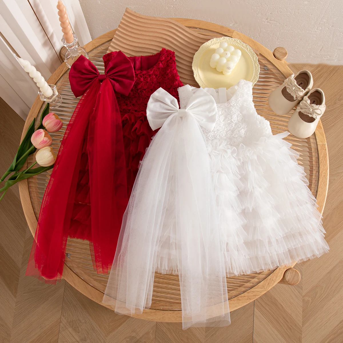Summer Fashion Birthday Party Baby Girl Dress Send A Bow Korean Style Fashion Sweet White Toddler Princess Christening Dress
