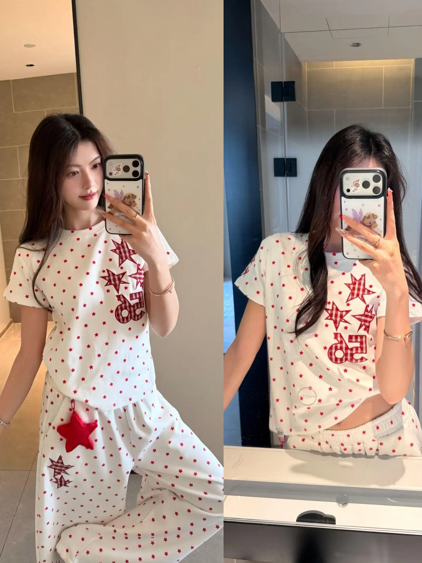 

American Style Casual Sports Set Women Summer Loose Slim Short Sleeve T-Shirt Wide Leg Pants Two Piece Set Trendy Breathable