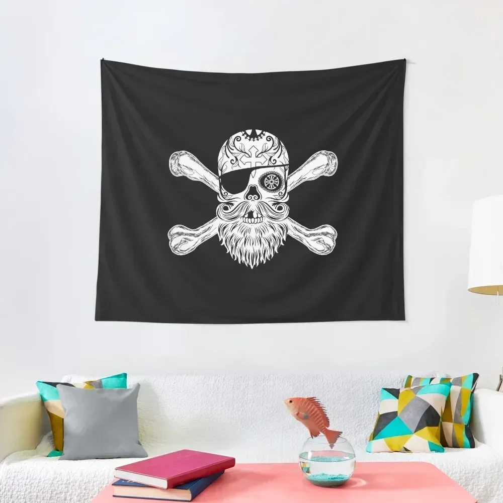 Day of the Dead Pirate Sugar Skull with Crossbones and Eye Patch Tapestry Decoration Room Cute Decor Tapestry