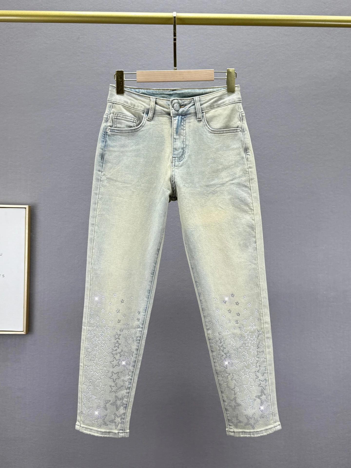

Women's Slim Fit High Waist Denim Jeans Spring 2026 New Sle Rhinestone Harlan Elastic Vintage Comfortable Cotton Blend