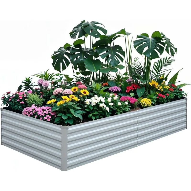 

Raised Garden Bed 8×4×1.5FT, Galvanized Raised Garden Beds Outdoor for Vegetables Flowers, Steel Large Deep Root Planter Boxy