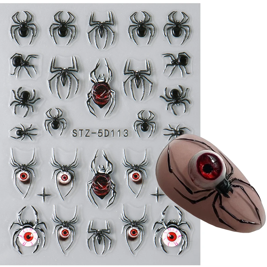2 قطعة ملصقات العنكبوت ثلاثية الأبعاد مسمار الشارات هالوين العنكبوت الأسود العين مسمار الفن زينة 5D تنقش لاصق المتزلجون تصميم مانيكير