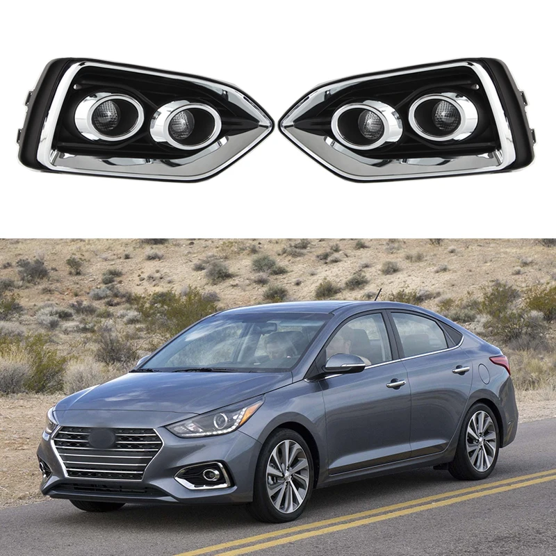 LED DRL Car Daytime Running Light Front Bumper Driving Fog Lamps For Hyundai Accent Solaris 2017 2018 2019 2020