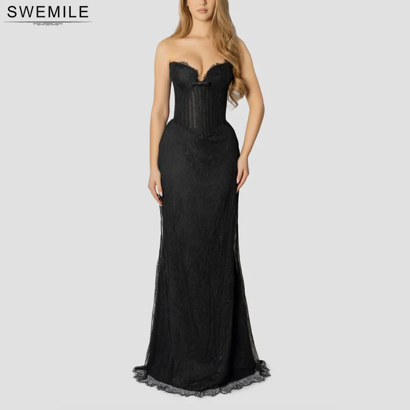 

SWEMILE Simple Strapless Lace Mermaid Evening Dresses Formal Party Gowns for Women Sleeveless Lace Up Prom Gown 2026