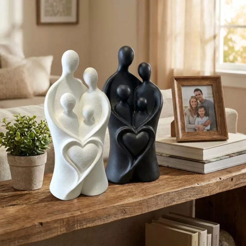 3D Printed Sculpture Of A Family Hugging Of Four Plastic Modern Child Hug Heart Art Figurine Warm Family Unique Home Ornament
