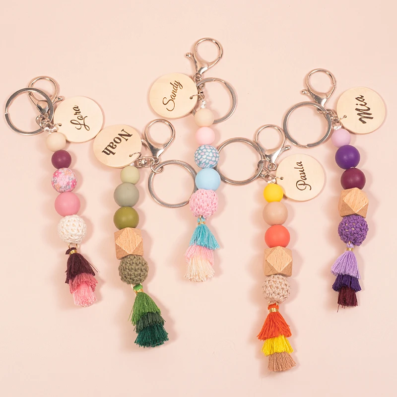 

INS Personalized Custom Keychain Name Engraved Infant Wood Pacifier Newborn Gift Photo Props Accessoire Bebe Key Chains Car