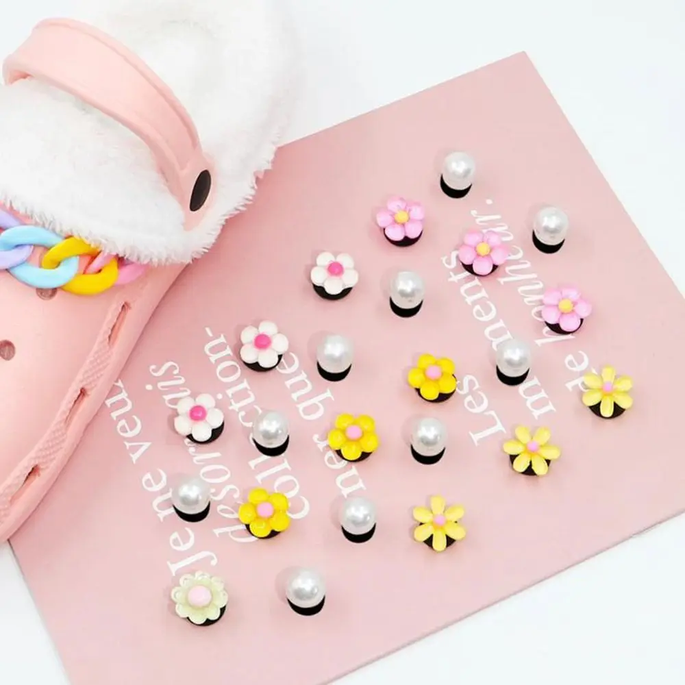 1Set Resin Charms for Bogg Bags Cartoon Butterfly Beach Bag Accessories Charms Pearl Flowers Bag Buckle Ornaments for Bogg Bag