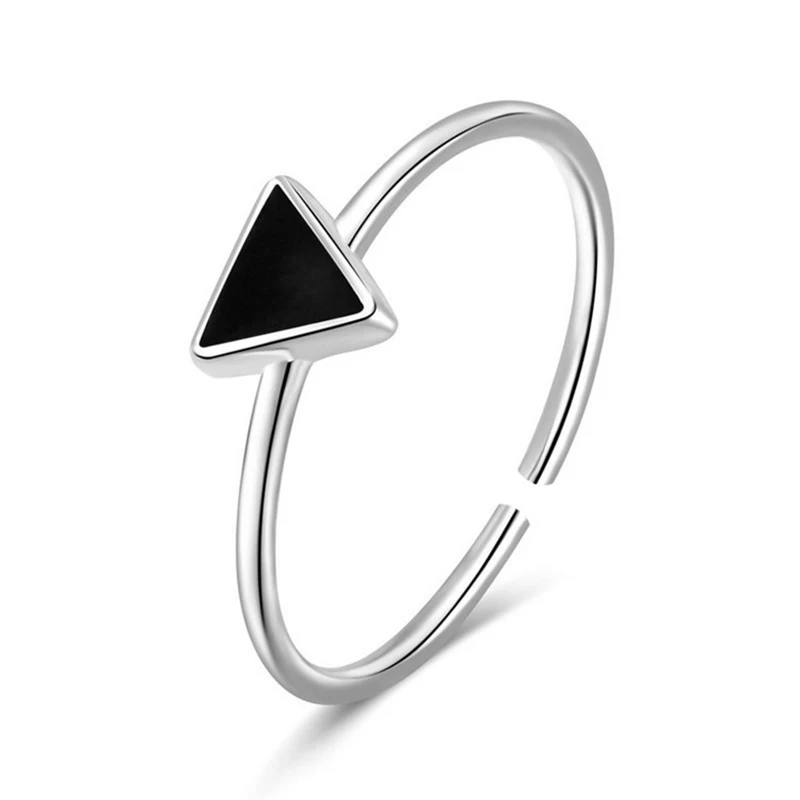 Foxanry Triangle Black Drop Glaze Rings For Women Couples Personality Simple Trendy Temperament Classic Birthday Jewelry Gifts