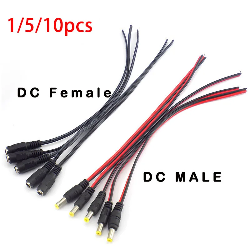 Złącza 12V DC męskie żeńskie gniazdo kable przewód przejściówka zasilacz 26cm 5.5mm x 2.1mm do taśmy LED lekka kamera telewizji przemysłowej
