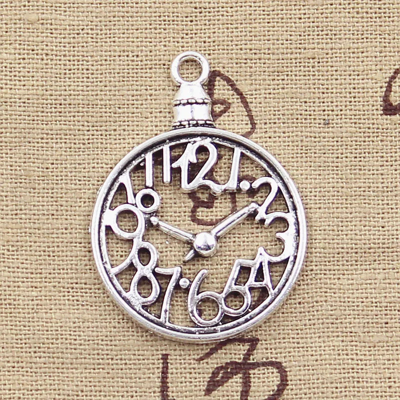 Pingentes Antigos Cor Prata para Artesanato DIY, Encantos para Relógio de Bolso, Joias Tibetanas Artesanais, 39x29mm, 8PCs