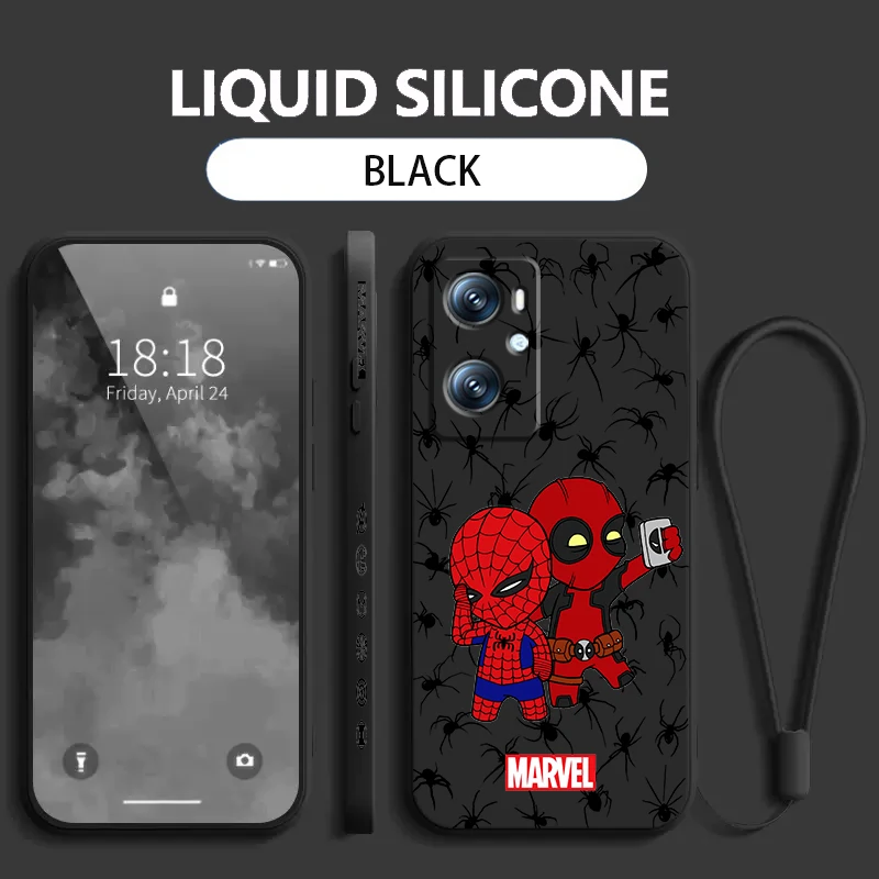 Superhero Spider-man Liquid Left Rope For OPPO Find Reno 7 6 X6 X5 X3 X2 A98 A96 A15 A53 A74 A72 A5 A16K 5G S 2020 4G TPU