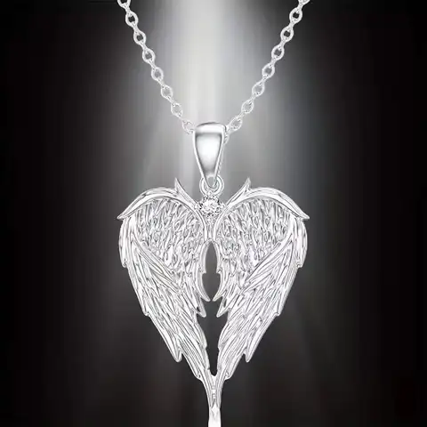 High Quality Aesthetic New Design, Silver Micro Inlaid Zircon Angel Wing Heart-Shaped Women's Pendant Necklace, Exquisite And El