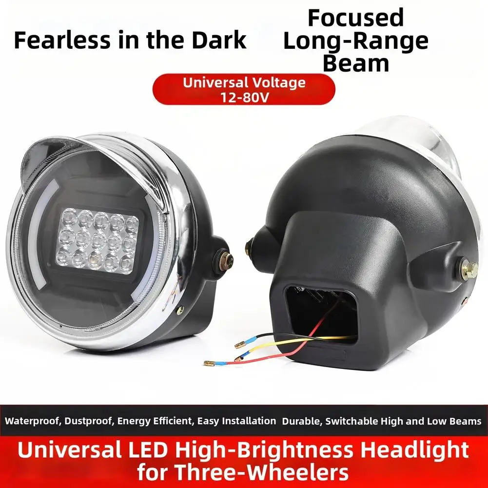 Black Motorcycle Tricycle 15 Bead LED Weather Resistant Plug-and-play Setup High Universality Fitment Premium ABS Plastic