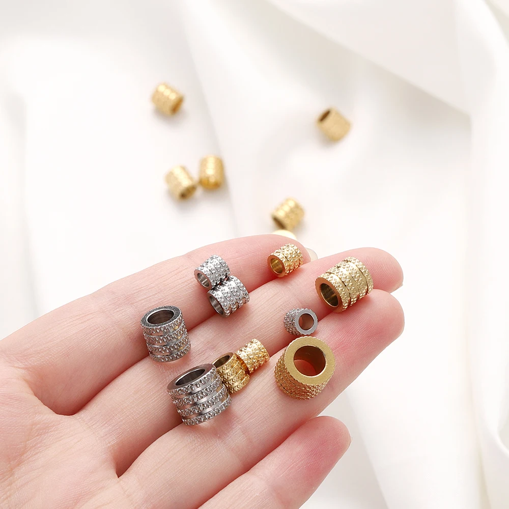 10Pcs 5/6/8/10mm Stainless Steel Large Hole Bead Gold Color Loose Spacer Beads Charms for Bracelet DIY Jewelry Making Supplies