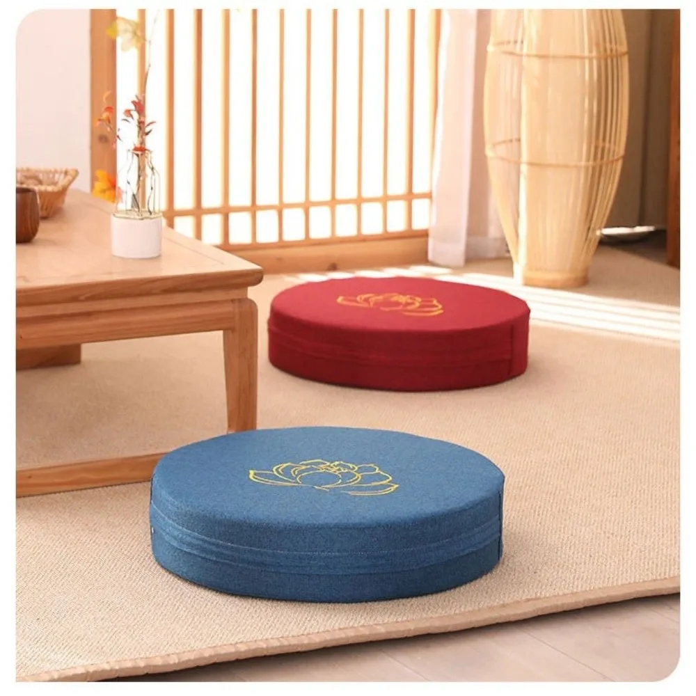 New Lotus Embroidered Yoga Meditation Cushion Removable Cover Washable Backrest Pillow Thickening Fill Round Tatami Mat