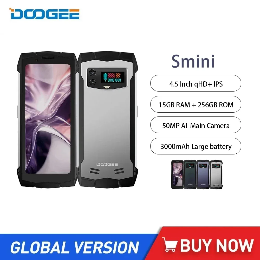 DOOGEE Smini Rugged 4G Smartphones 4.5Inch QHD Octa Core 8GB+256GB Mini Android Mobile Phone 50MP 3000mAh 18W Fast Charging NFC