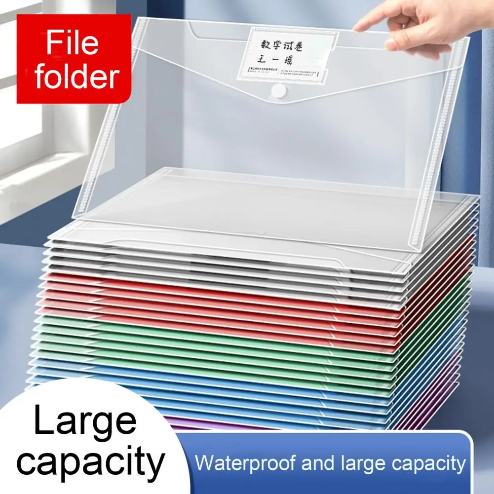 File Folder Set 10 Pcs Plastic Envelope File Folders with Button A4 Document Organizers Transparent Stationery for Office