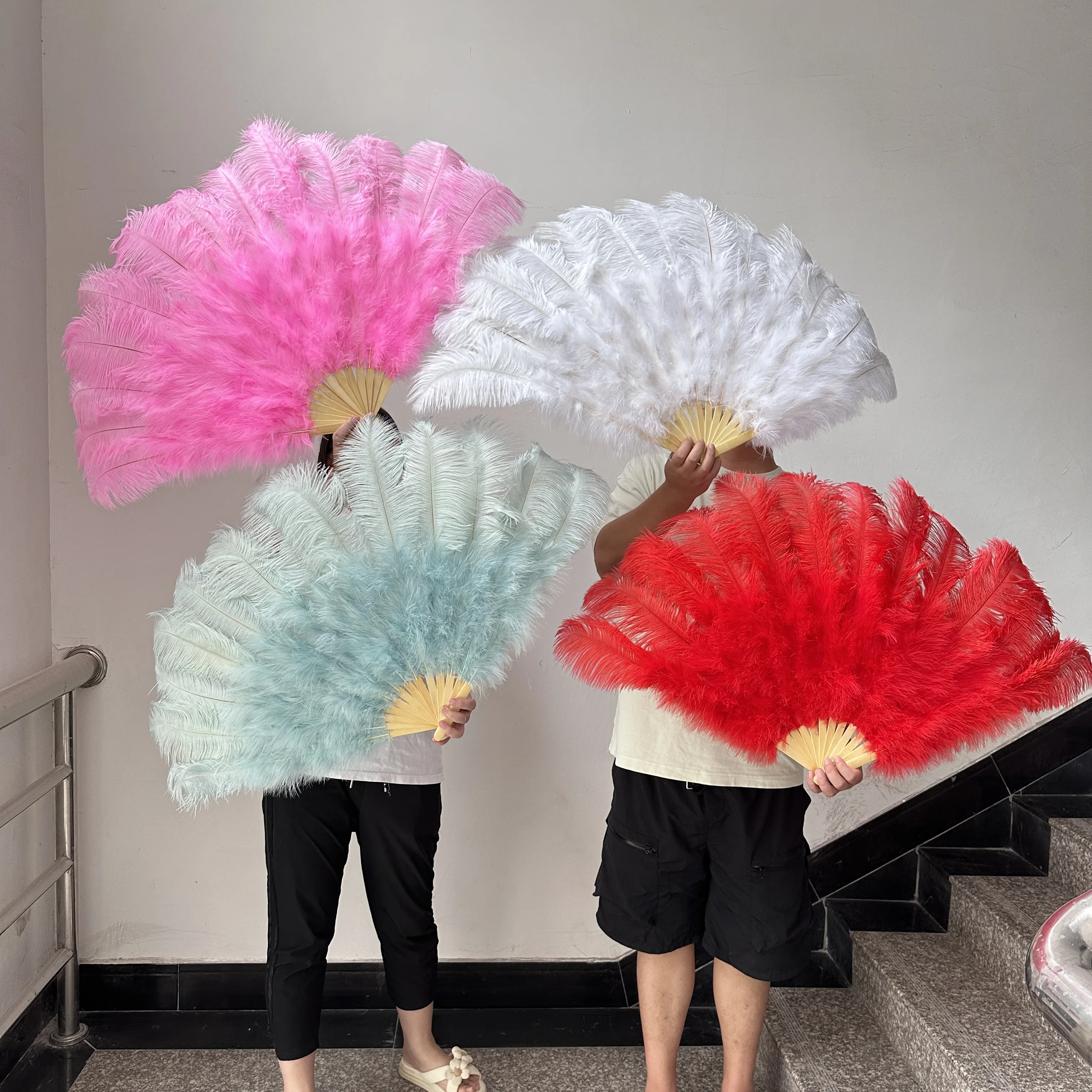 

Multicolor Natural Fluffy Ostrich Feather Fans 1/2PCS 60*100cm Hand Held Colored Fan Various Styles Party Props Stage Show Props