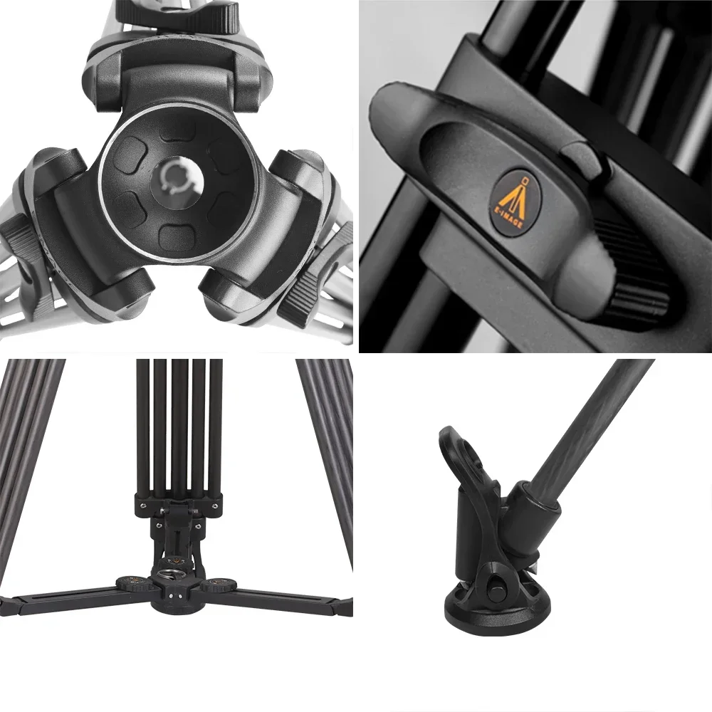 AUF LAGER E-IMAGE EG06C2 Kohlefaser-Stativsystem mit Fluidkopf für Camcorder-Kameraständer