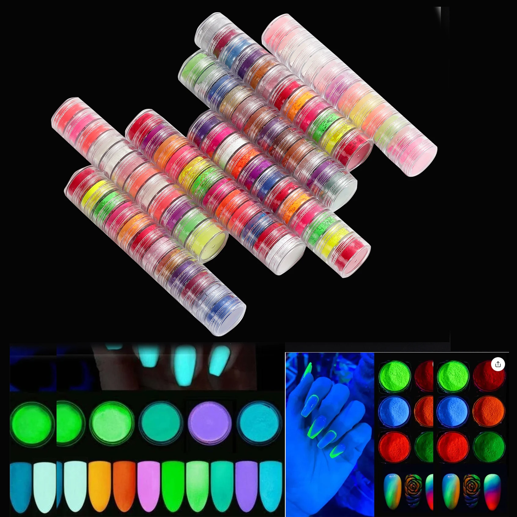 12 Colors Neon Phosphorus Pigment Powder Fluorescent Nail Polish Pigment Powder Set Nail Decorations Nail Art Facial Fluorescent