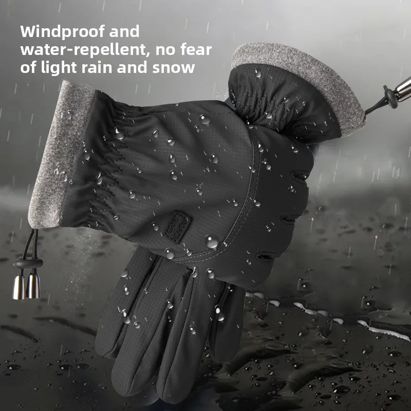 Men Winter Touch Screen Gloves, Windproof Waterproof Warm Velvet Riding Gloves for Electric Vehicle