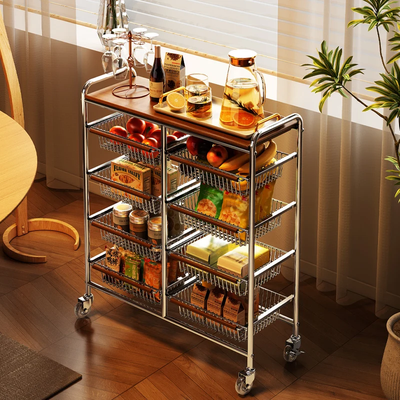

trolley living room mobile snack storage rack household beech retro kitchen vegetable